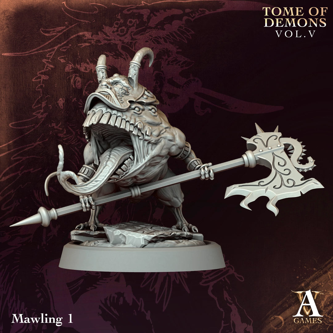 Mawlings unpainted resin demon miniature by Archvillain Games, 28-32mm DnD tabletop model.