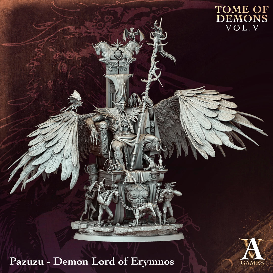 Pazuzu - Demon Lord of Erymnos unpainted resin demon centerpiece miniature by Archvillain Games, 28-32mm DnD tabletop model.