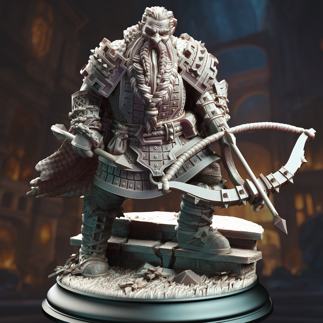 Dark Dwarf Ranger Hunter - Tokrik unpainted resin dwarf miniature by DM Stash, 28-32mm DnD tabletop model.