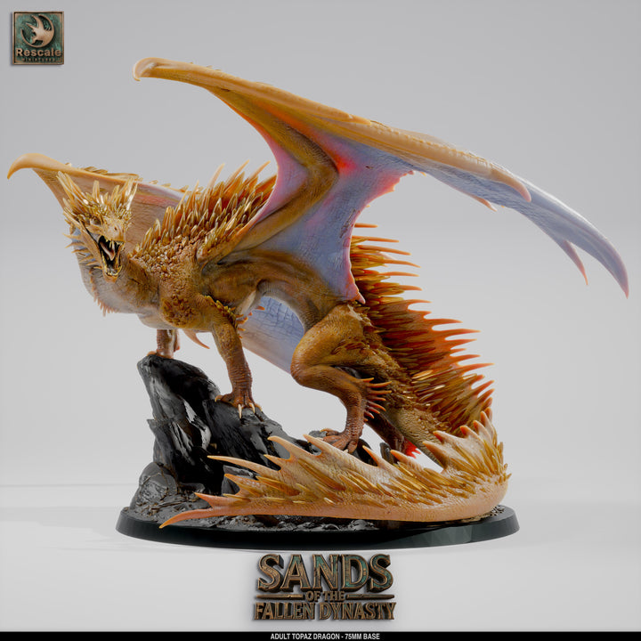 Adult Topaz Dragon unpainted resin dragon centerpiece miniature by Rescale Miniatures, 28-32mm DnD tabletop model.