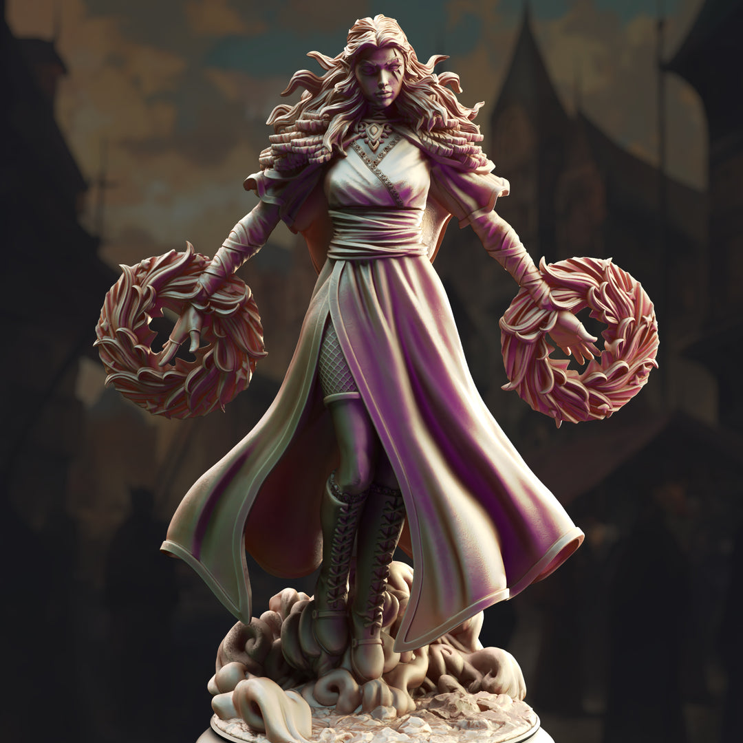 Half Elf Dark Sorceress - Tyria Ravensong unpainted resin elf miniature by DM Stash, 28-32mm DnD tabletop model.