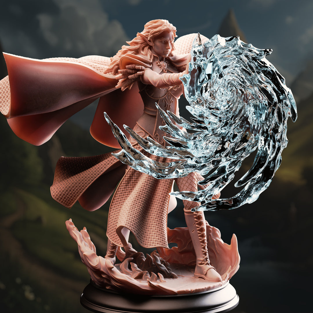 Half-Elf Arcane Sorceress - Tyria Ravensong unpainted resin elf miniature by DM Stash, 28-32mm DnD tabletop model.