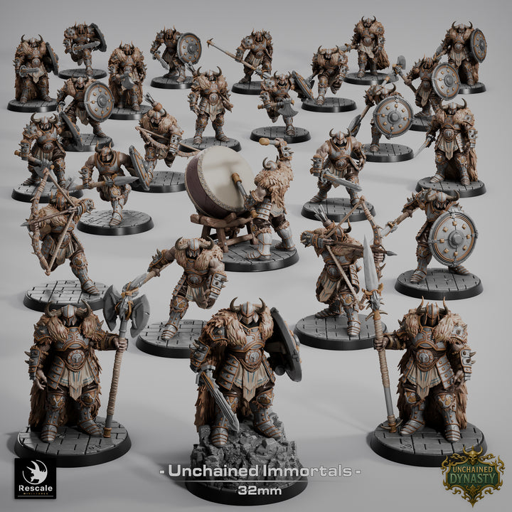 Unchained Immortal Warriors unpainted resin warrior miniature by Rescale Miniatures, 28-32mm DnD tabletop model.