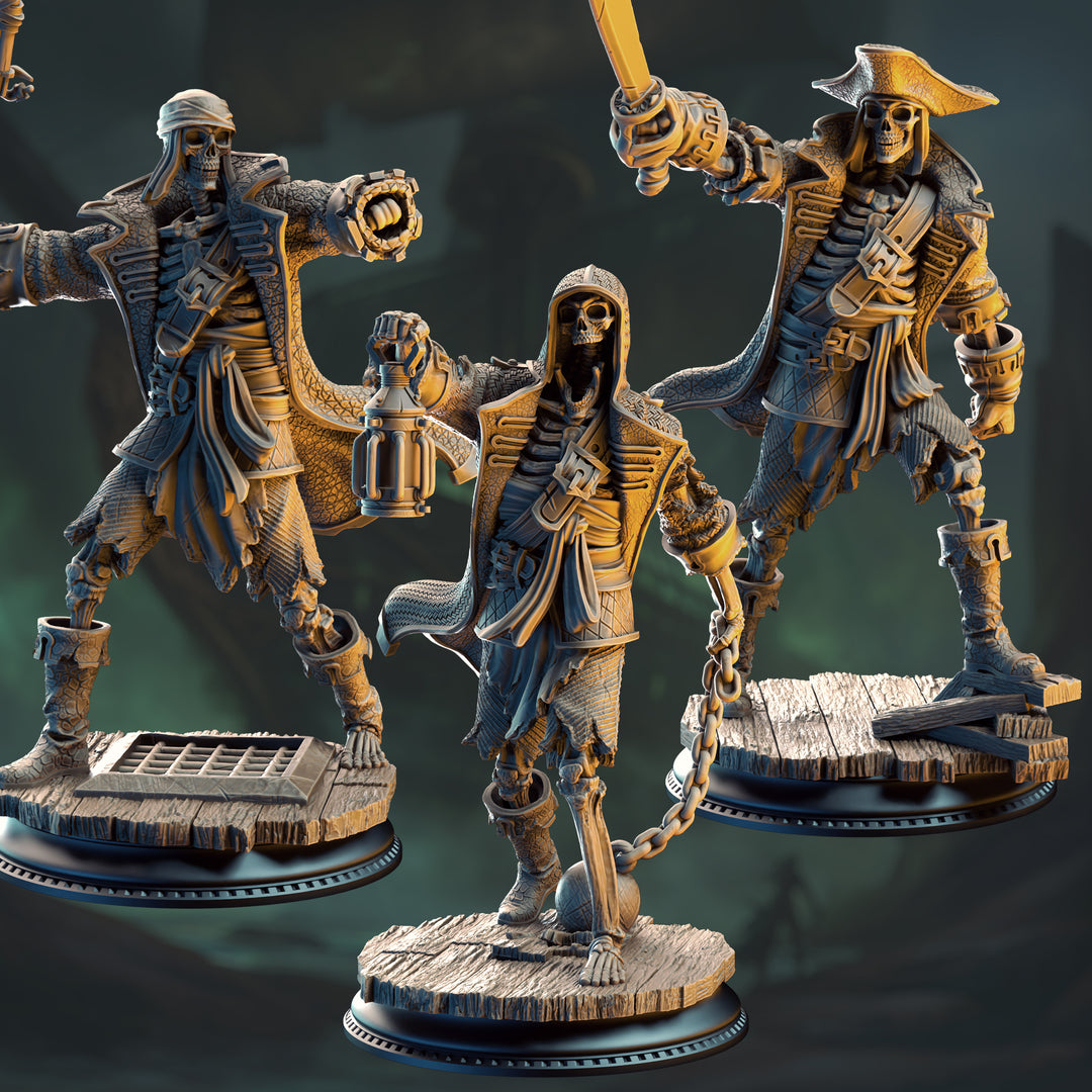 Pirate Skeleton Crew - Undying Scallywags of the Damned Galleon unpainted resin undead miniature by DM Stash, 28-32mm DnD tabletop model.