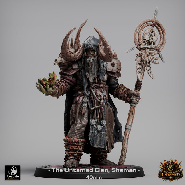 Orc Untamed Shaman unpainted resin orc miniature by Rescale Miniatures, 28-32mm DnD tabletop model.