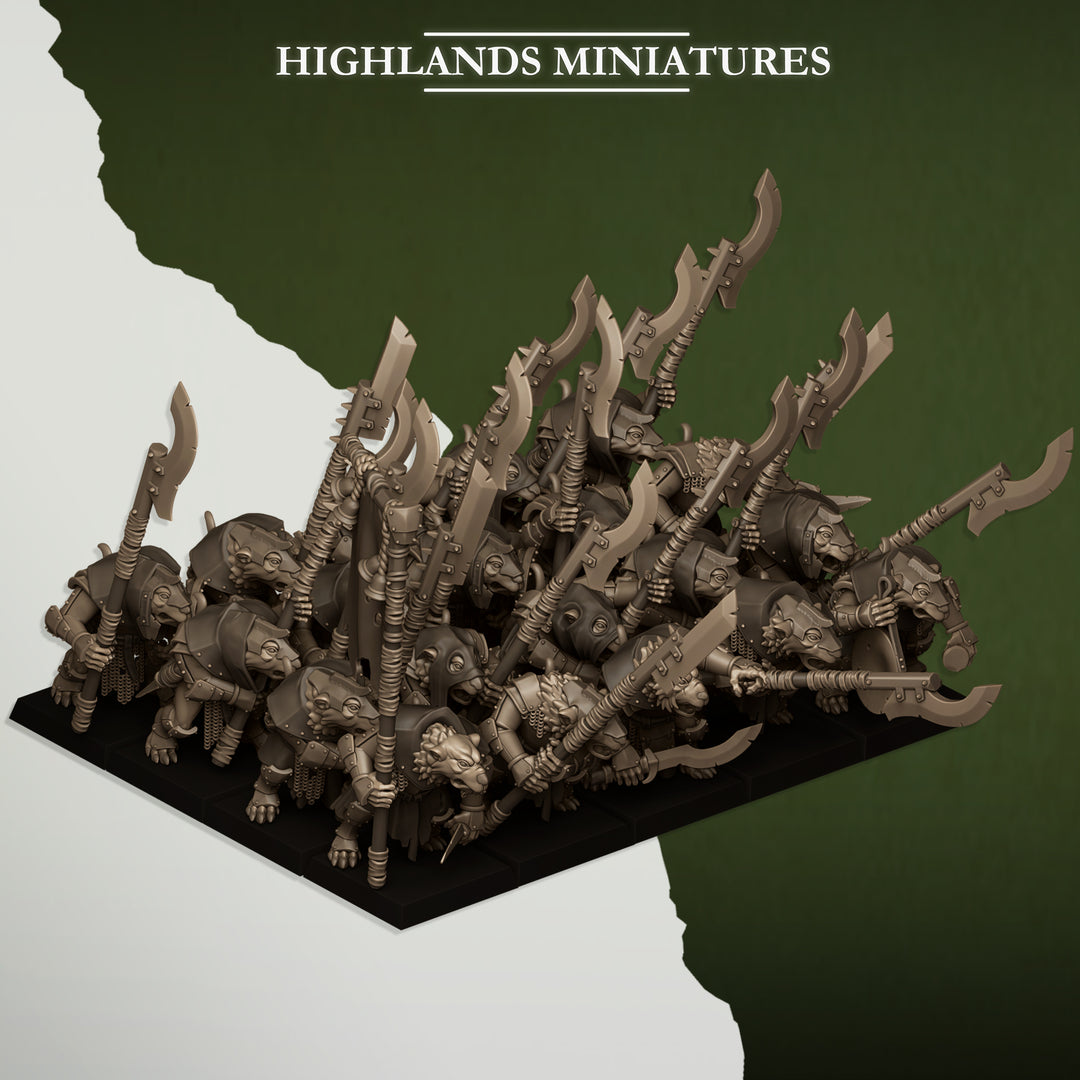 Vermin Vanguard unpainted resin ratfolk miniature by Highlands Miniatures, 28-32mm DnD tabletop model.