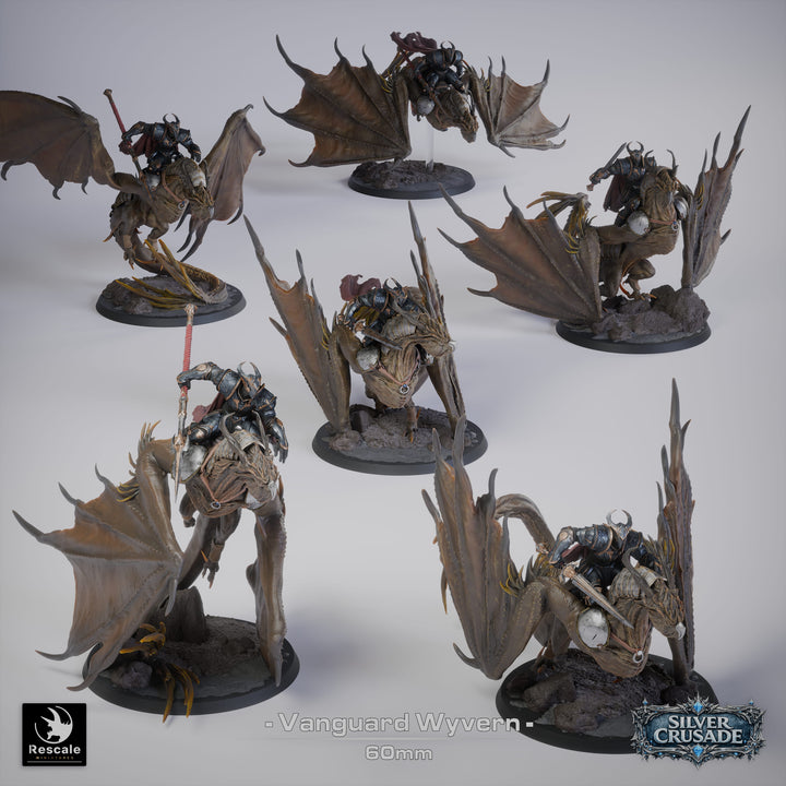 Vanguard Wyvern Riders unpainted resin fantasy miniature by Rescale Miniatures, 28-32mm DnD tabletop model.