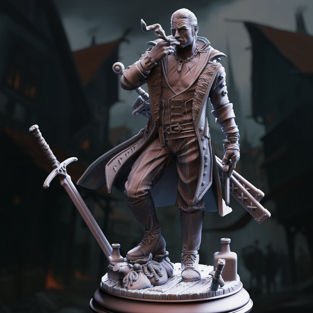 Hex Hunter Mob Boss - Vincent Nightingale unpainted resin hunter miniature by DM Stash, 28-32mm DnD tabletop model.