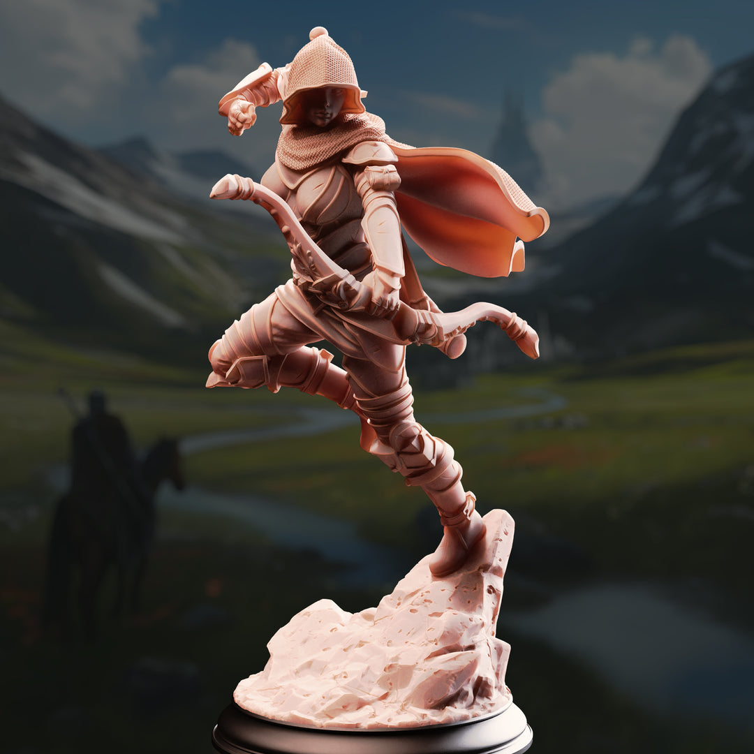 Elf Devil Hunter Ranger - Virana unpainted resin elf miniature by DM Stash, 28-32mm DnD tabletop model.