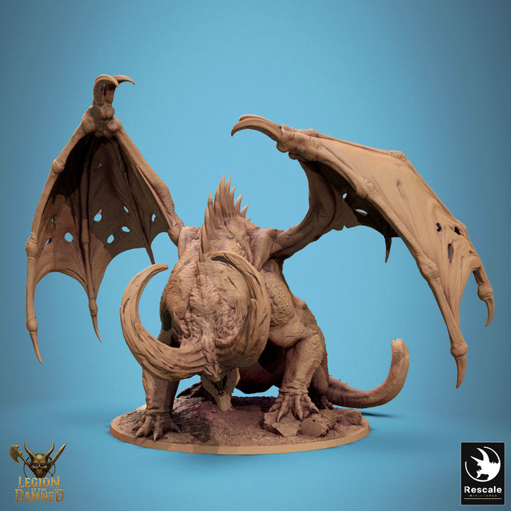 Infernal Dragon Vorrak Thul unpainted resin dragon centerpiece miniature by Rescale Miniatures, 28-32mm DnD tabletop model.