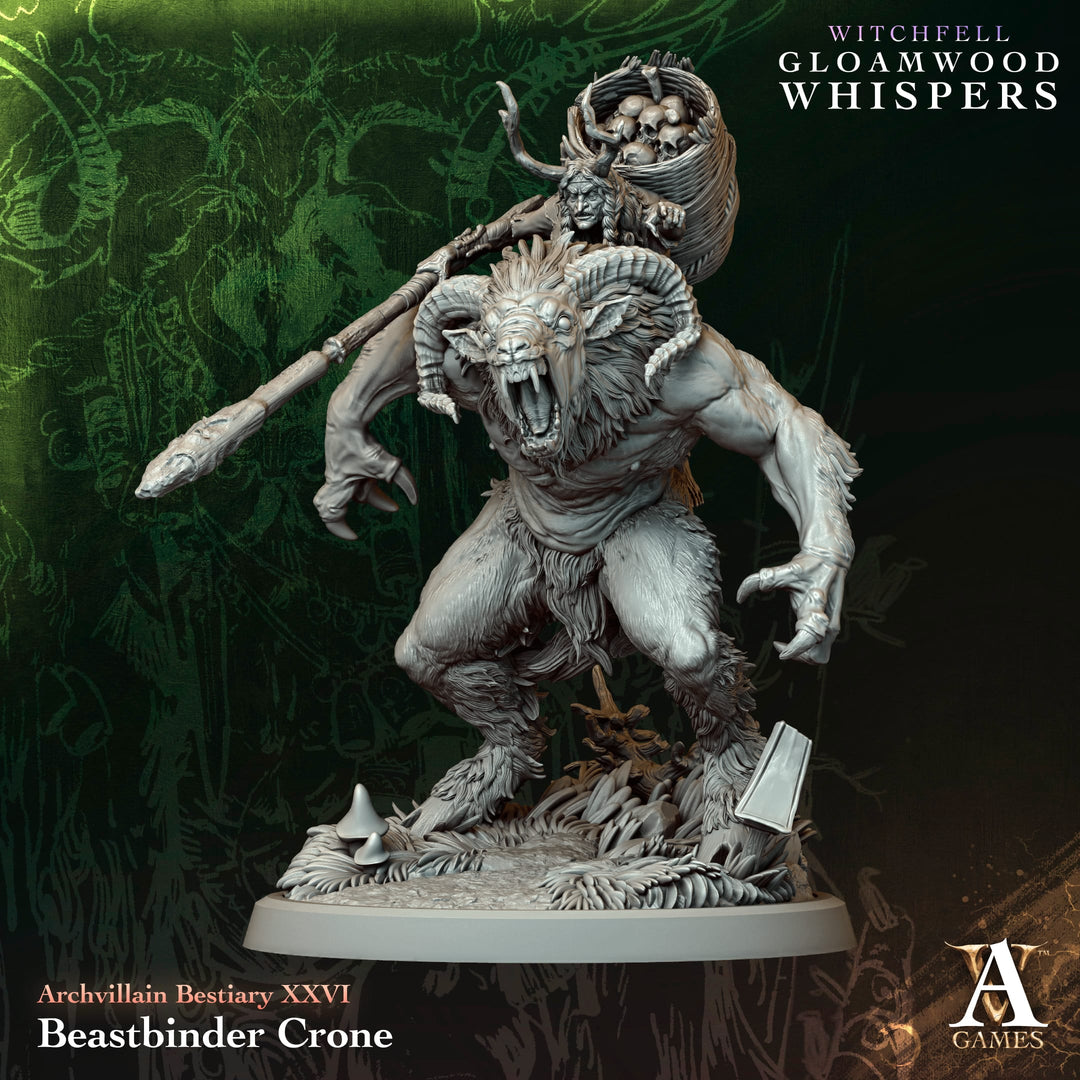 Beastbinder Crone unpainted resin fantasy miniature by Archvillain Games, 28-32mm DnD tabletop model.