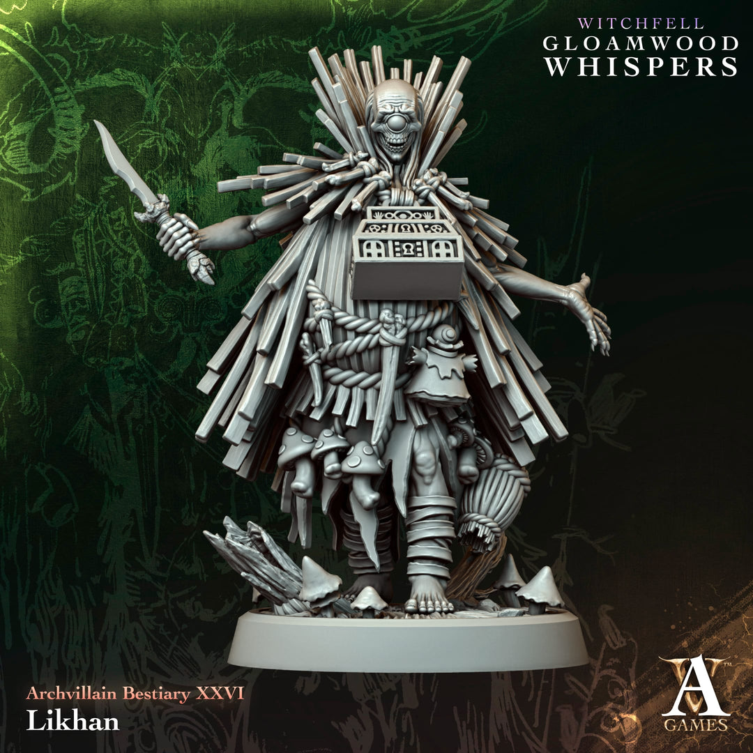 Likhan unpainted resin character miniature by Archvillain Games, 28-32mm DnD tabletop model.