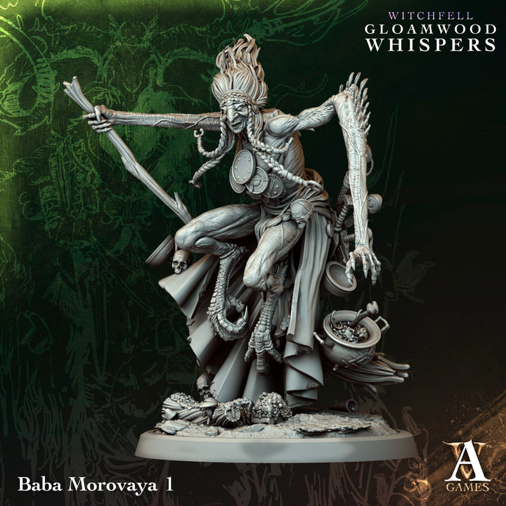 Baba Morovaya unpainted resin character miniature by Archvillain Games, 28-32mm DnD tabletop model.