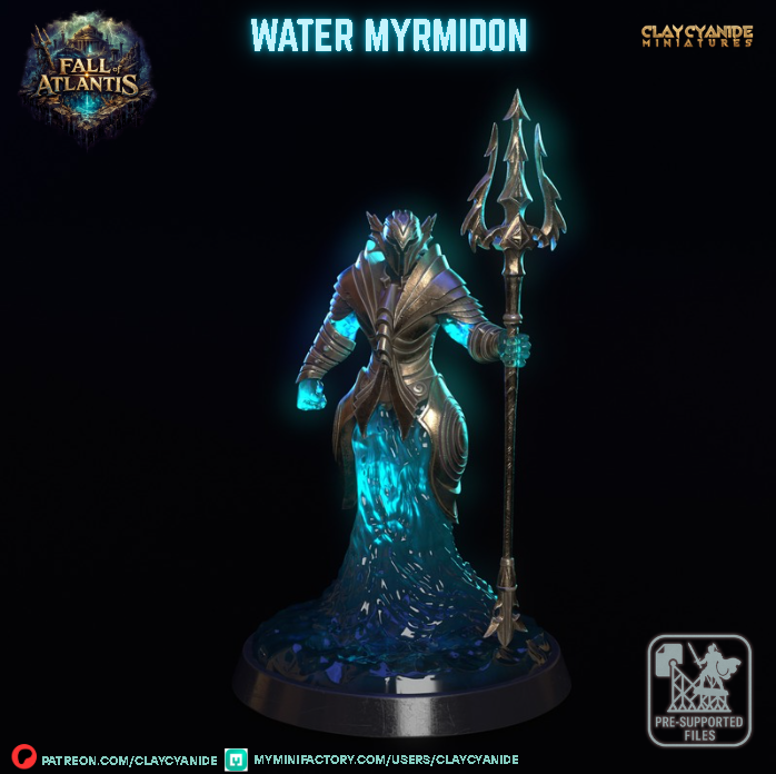 Water Myrmidons unpainted resin elf miniature by Clay Cyanide, 28-32mm DnD tabletop model.