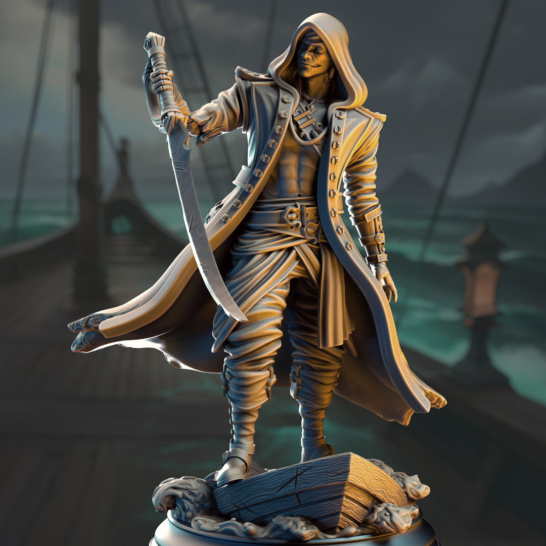 Pirate Revenant - William Jones of the Damned Galleon unpainted resin undead miniature by DM Stash, 28-32mm DnD tabletop model.
