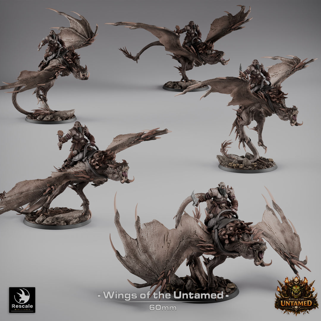 Wyvern, WIngs of the Untamed Orcs unpainted resin orc miniature by Rescale Miniatures, 28-32mm DnD tabletop model.