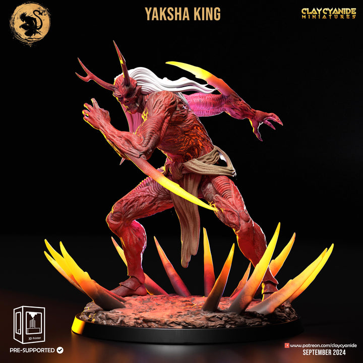Yaksha King - Japanese Demon Spirit unpainted resin demon centerpiece miniature by Clay Cyanide, 28-32mm DnD tabletop model.