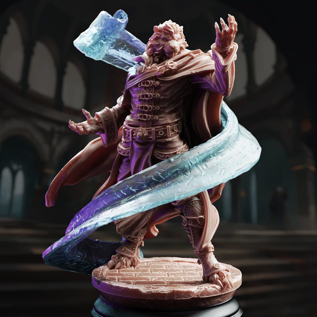 Lionfolk Scroll Sorcerer - Za'kar unpainted resin sorcerer miniature by DM Stash, 28-32mm DnD tabletop model.