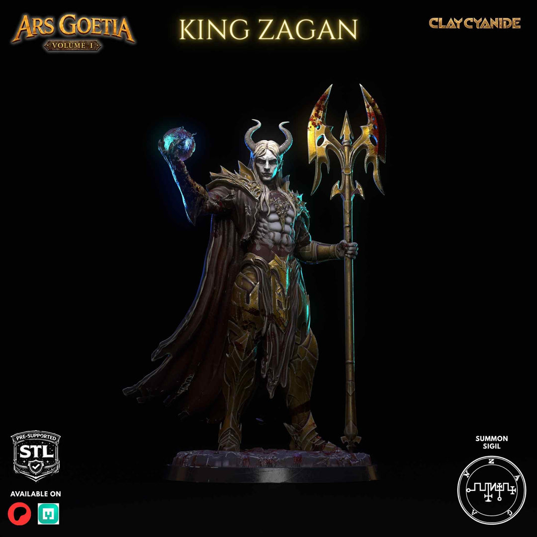 King Zagan unpainted resin demon miniature by Clay Cyanide, 28-32mm DnD tabletop model.