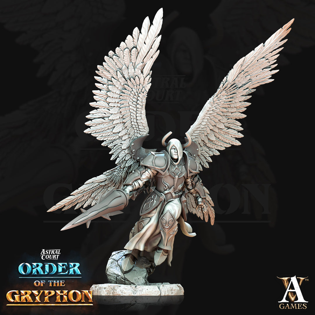 Justicar Angels - Male unpainted resin angel miniature by Archvillain Games, 28-32mm DnD tabletop model.