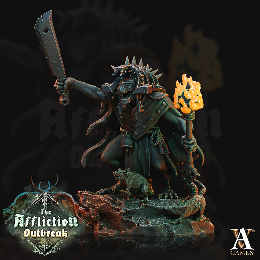 The Plague Chanters unpainted resin ratfolk miniature by Archvillain Games, 28-32mm DnD tabletop model.