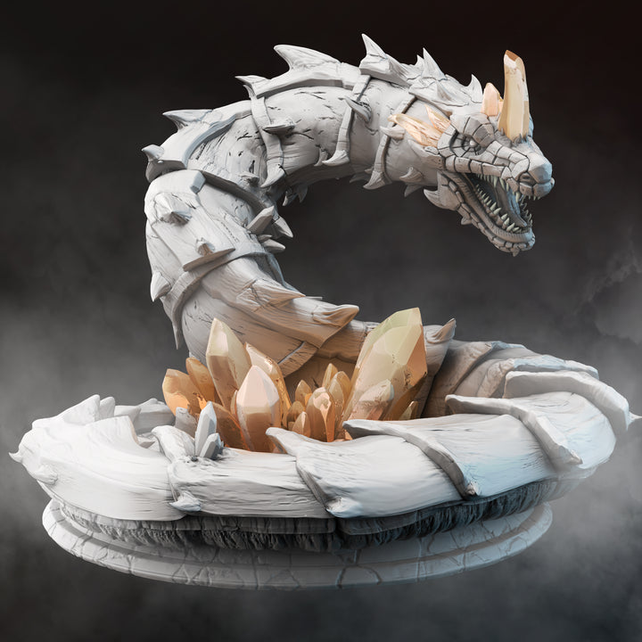 Ctystalline Serpent - Agatol unpainted resin fantasy miniature by DM Stash, 28-32mm DnD tabletop model.