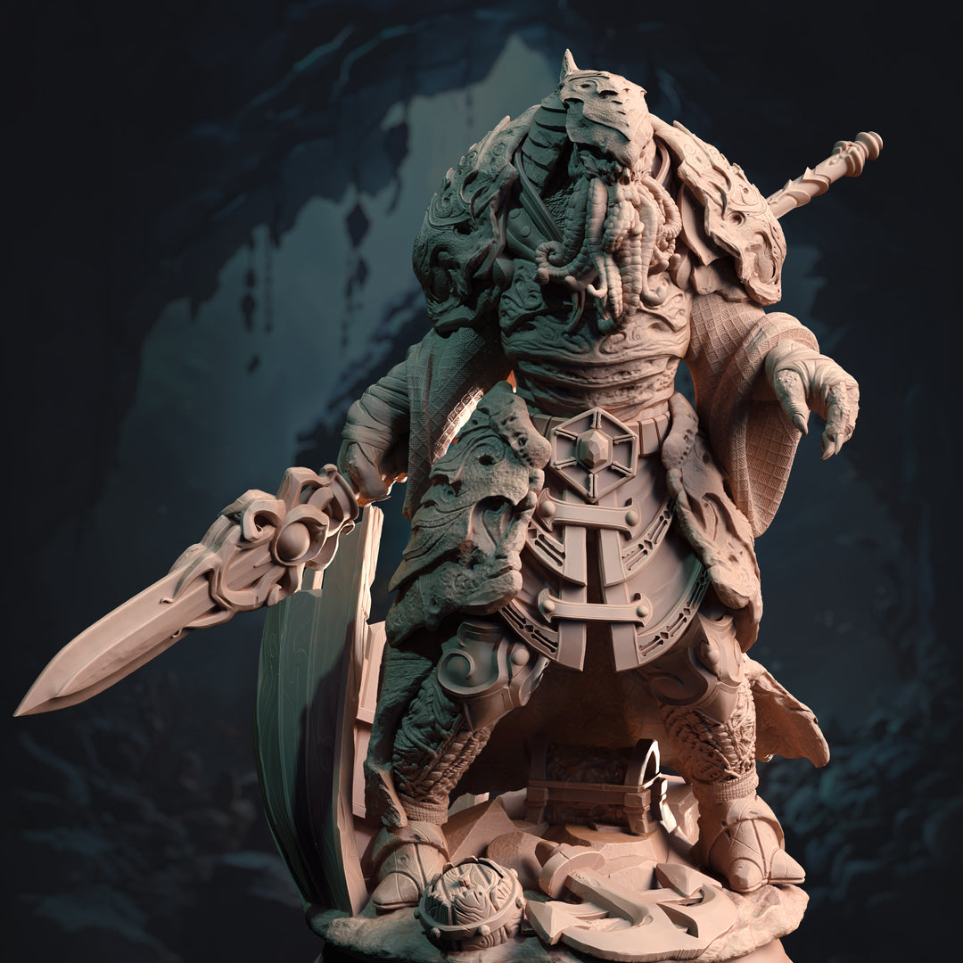 Deep Sea Aberration Guard - Ahznagol unpainted resin fantasy miniature by DM Stash, 28-32mm DnD tabletop model.