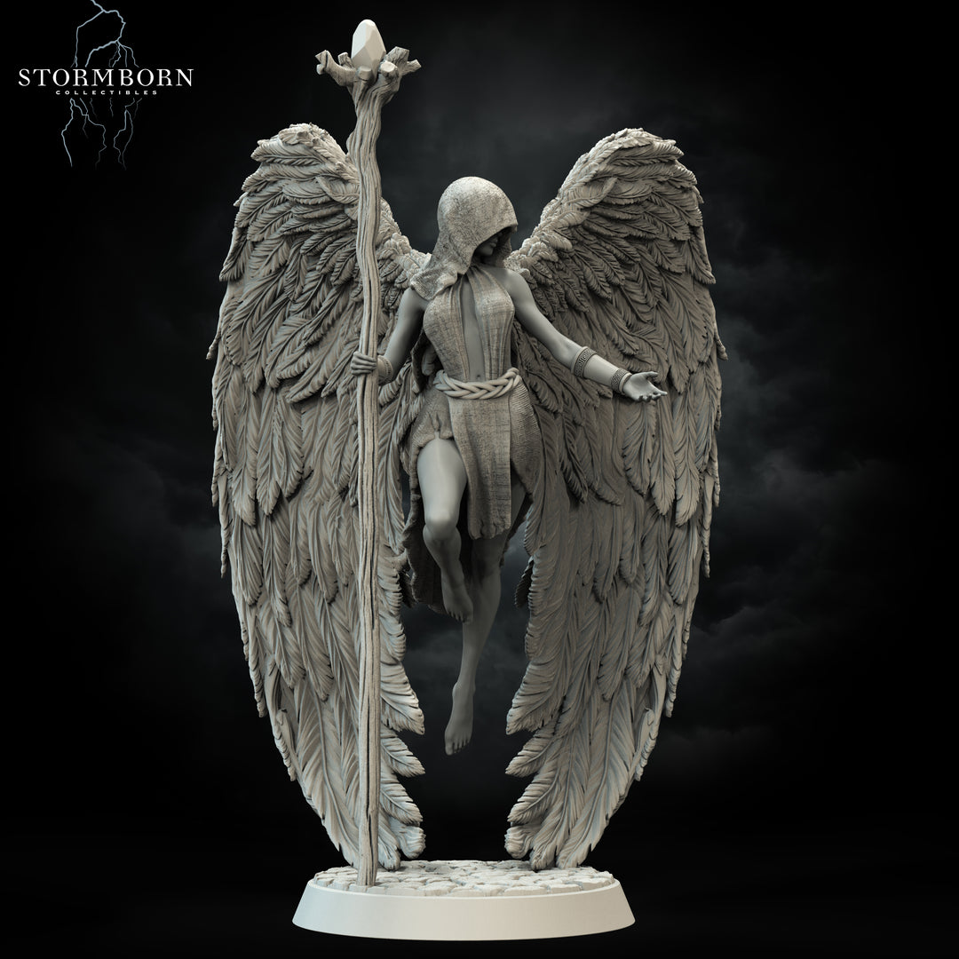 Althea, Angel of Mending unpainted resin angel miniature by Stormborn Collectibles, 28-32mm DnD tabletop model.