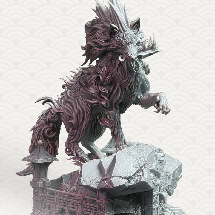 The Wolf Spirit - Amaru Taiyo unpainted resin fantasy miniature by DM Stash, 28-32mm DnD tabletop model.