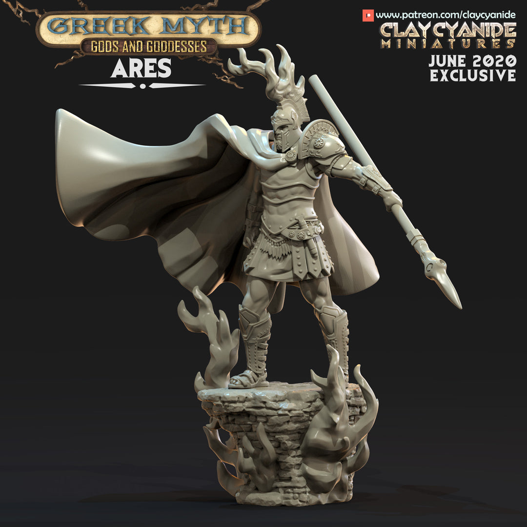 Ares - God of War unpainted resin character miniature by Clay Cyanide, 28-32mm DnD tabletop model.