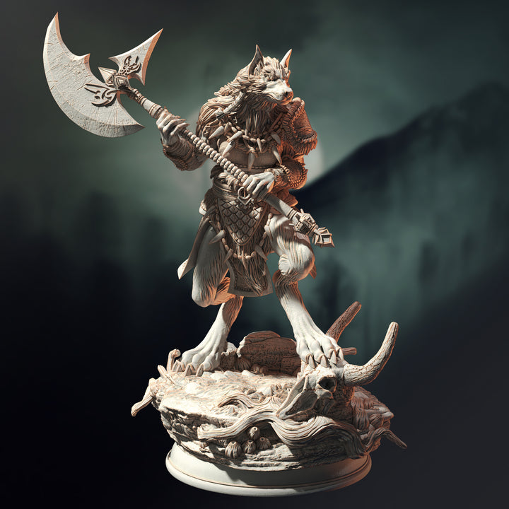Werewolf Barbarian - Ariana Grey unpainted resin barbarian miniature by DM Stash, 28-32mm DnD tabletop model.