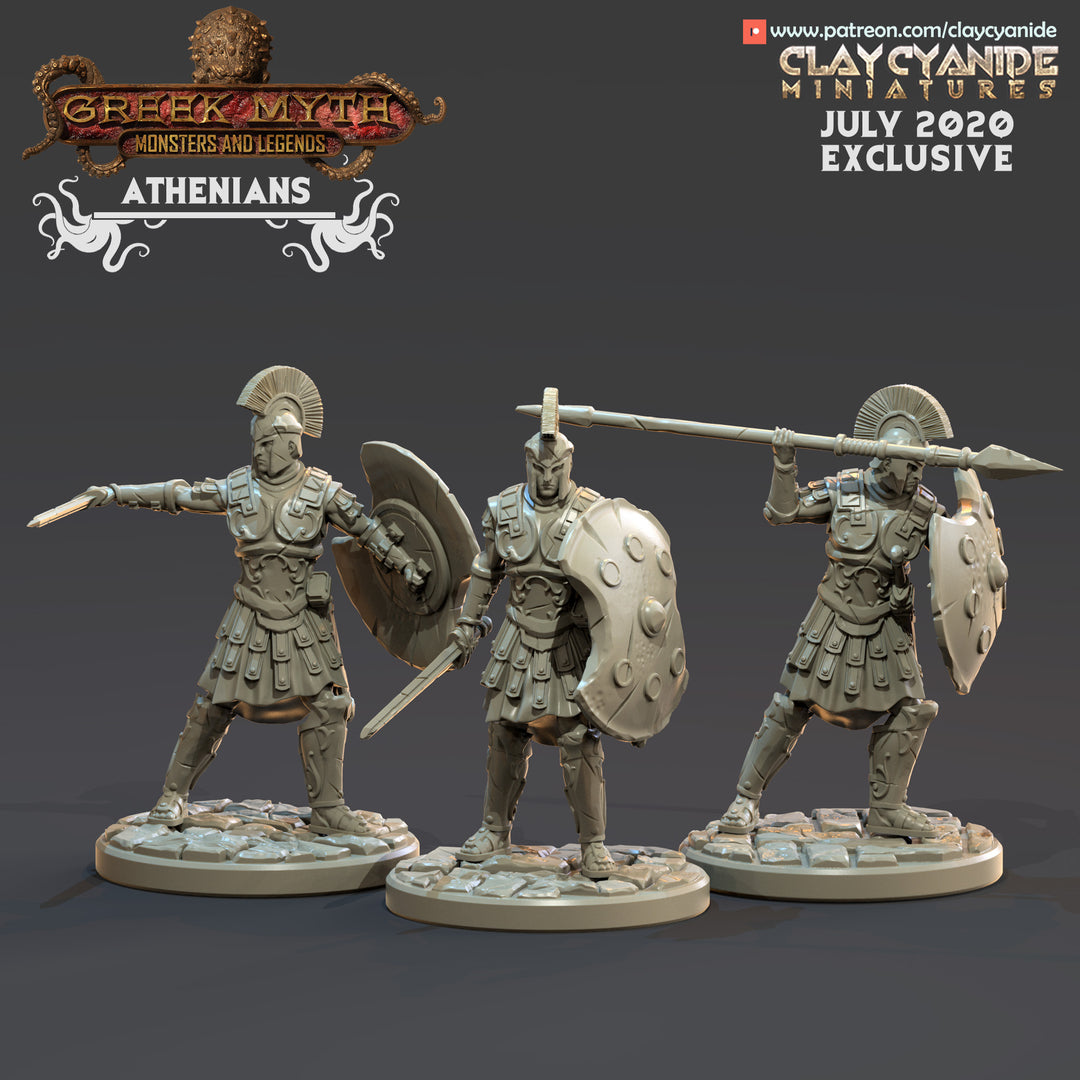 Athenian Soldiers unpainted resin character miniature by Clay Cyanide, 28-32mm DnD tabletop model.