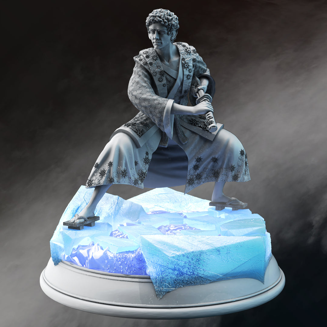 Water Elf Samurai - Ayrin Enviern unpainted resin elf miniature by DM Stash, 28-32mm DnD tabletop model.