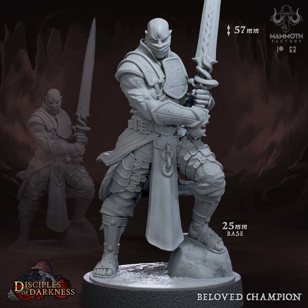 Beloved Champion unpainted resin demon miniature by Mammoth Factory, 28-32mm DnD tabletop model.
