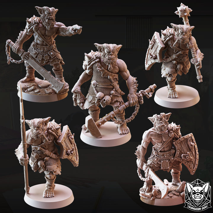 Bugbears unpainted resin fantasy miniature by Dungeon Dog, 28-32mm DnD tabletop model.