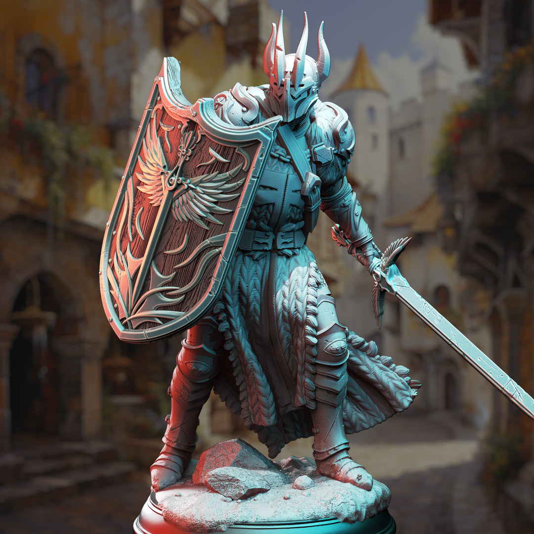 Divine Paladin of Conquest - Caedes unpainted resin paladin miniature by DM Stash, 28-32mm DnD tabletop model.