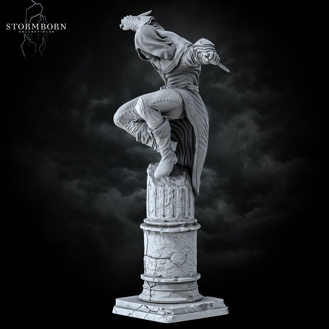 Corvus, The Shrouded Viper unpainted resin character miniature by Stormborn Collectibles, 28-32mm DnD tabletop model.