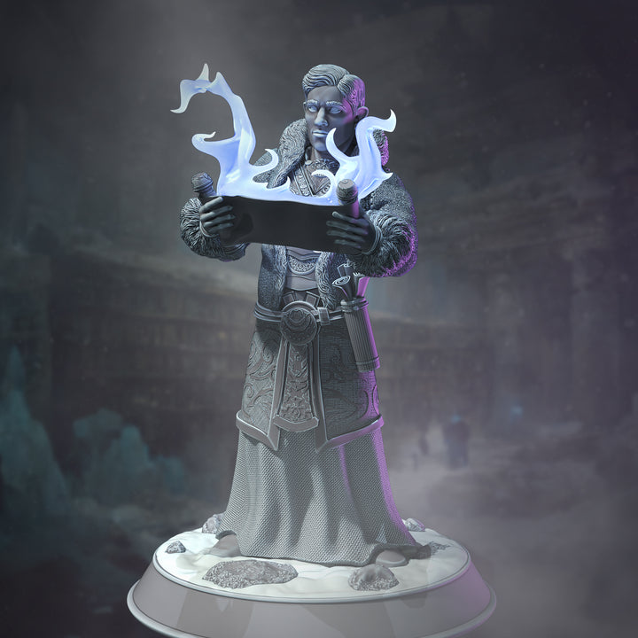 Halfing Snow Cleric - Darius Burrows unpainted resin cleric miniature by DM Stash, 28-32mm DnD tabletop model.