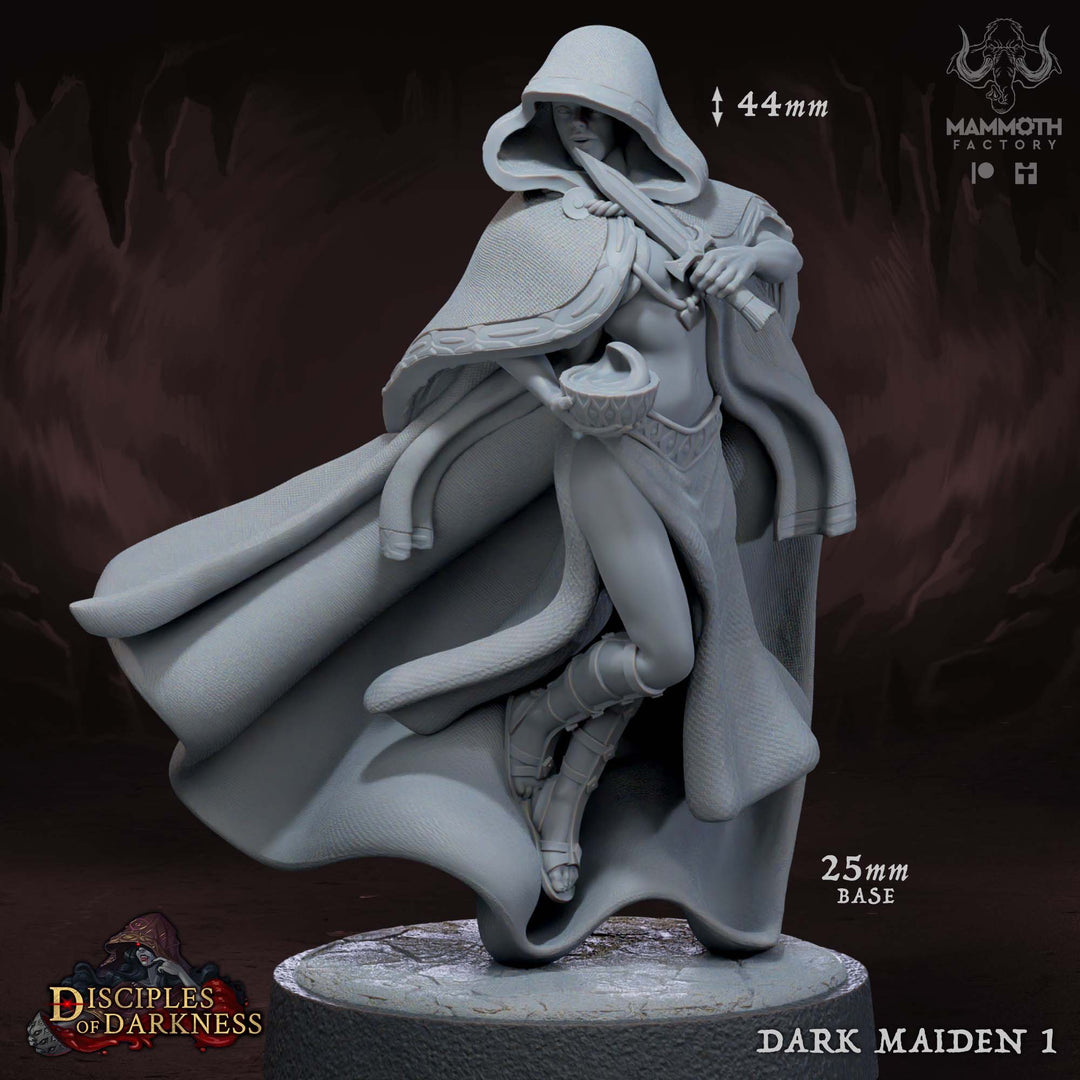Shadowcrone Dark Maidens unpainted resin character miniature by Mammoth Factory, 28-32mm DnD tabletop model.