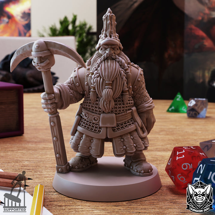 Dwarf Miners unpainted resin dwarf miniature by Dungeon Dog, 28-32mm DnD tabletop model.