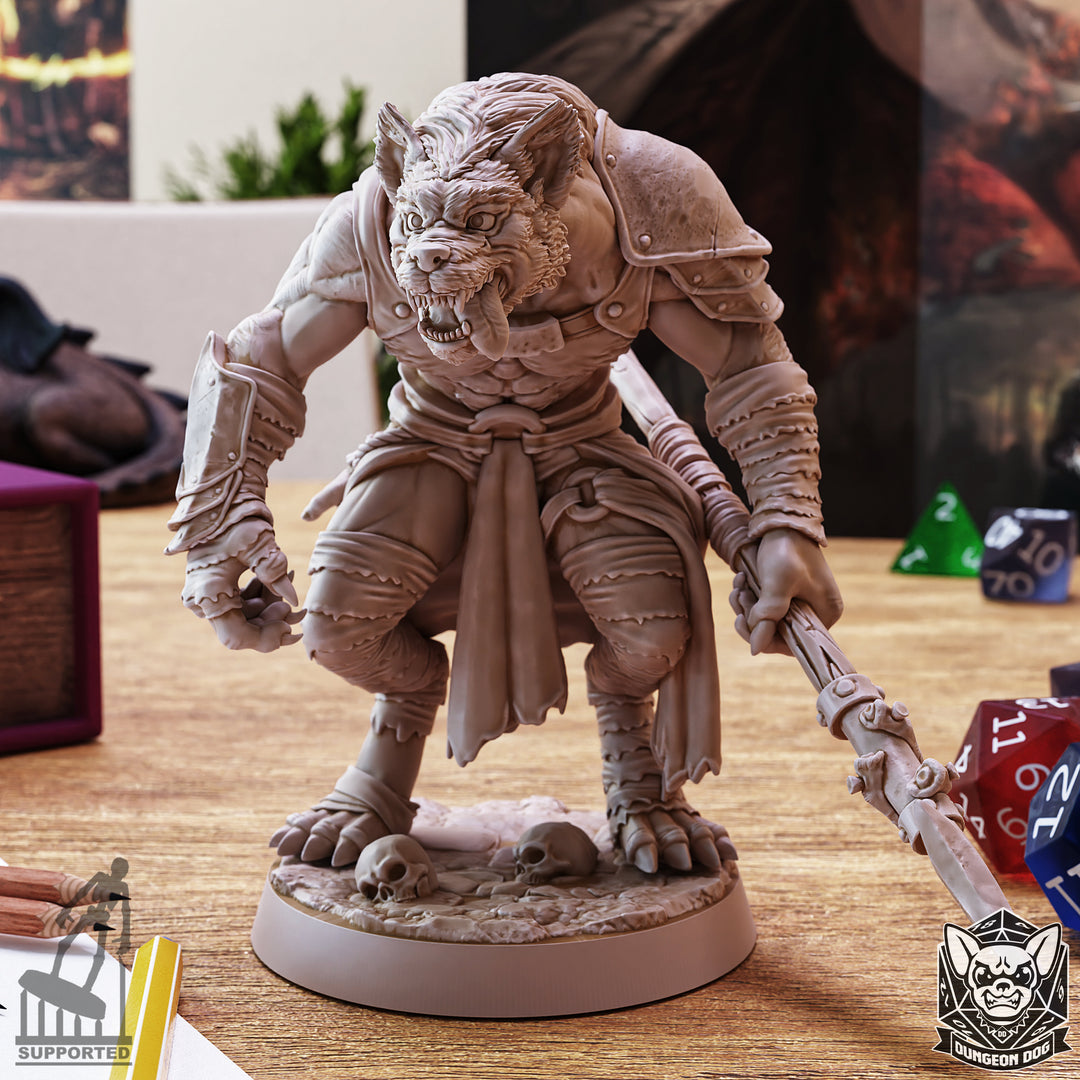 Gnoll Band unpainted resin fantasy miniature by Dungeon Dog, 28-32mm DnD tabletop model.