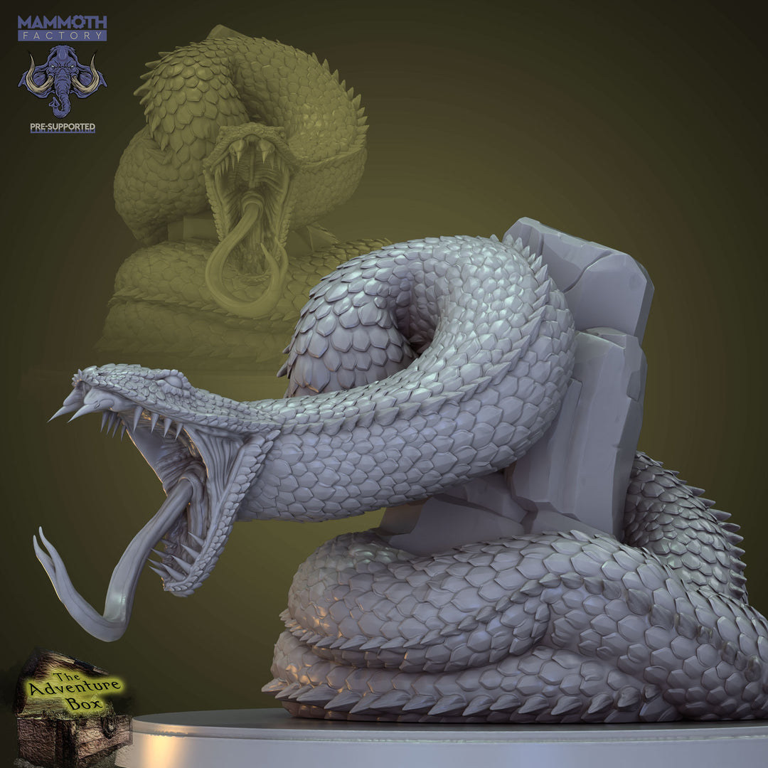Deathfang Constrictor Snake unpainted resin fantasy miniature by Mammoth Factory, 28-32mm DnD tabletop model.