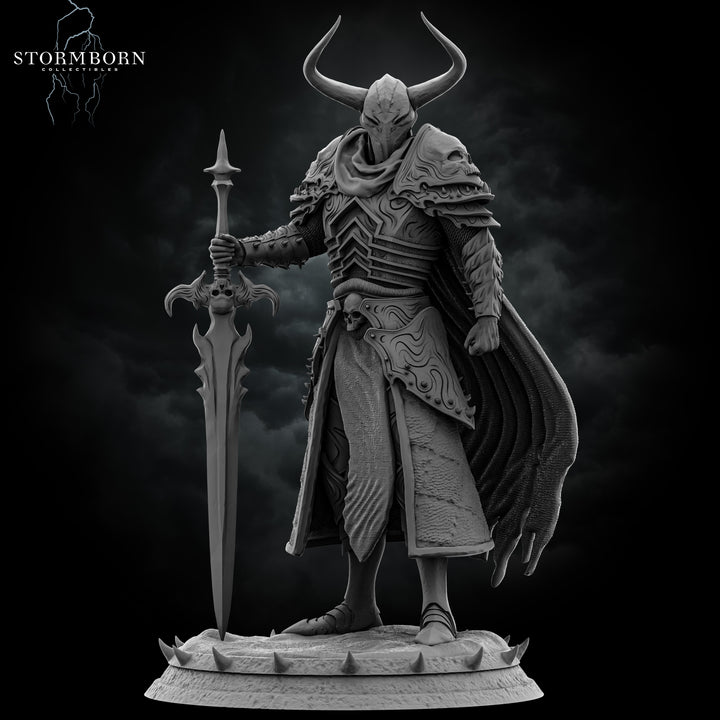 Death Knight - Marius unpainted resin undead miniature by Stormborn Collectibles, 28-32mm DnD tabletop model.