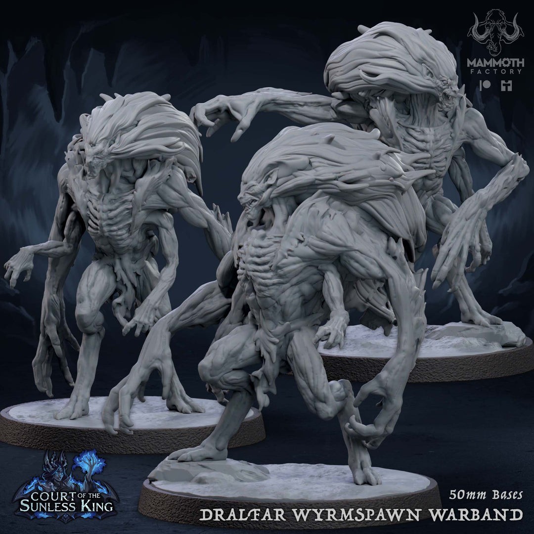 Dralfar Wyrmspawn Warband unpainted resin fantasy miniature by Mammoth Factory, 28-32mm DnD tabletop model.