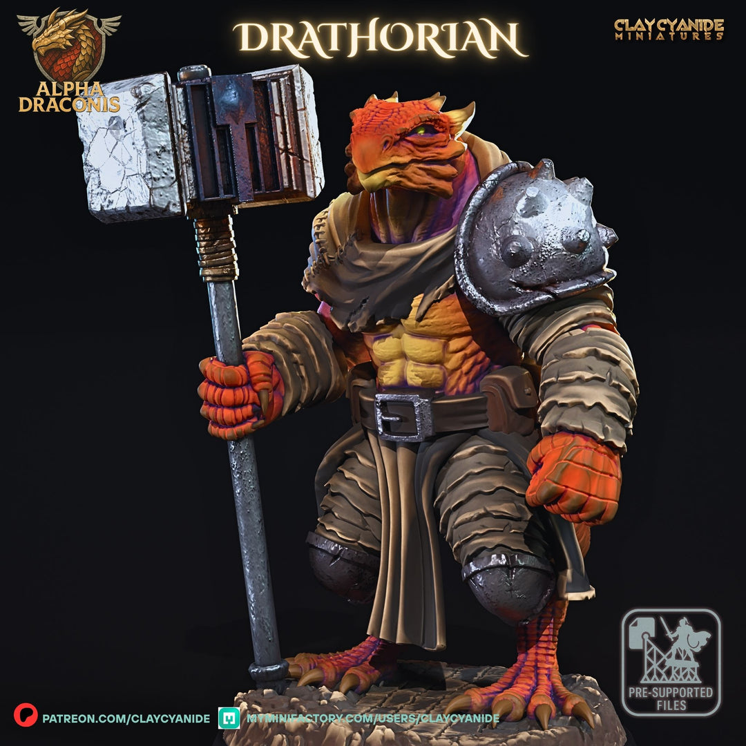 Drathorian - Draconic Fighter unpainted resin dragonborn miniature by Clay Cyanide, 28-32mm DnD tabletop model.