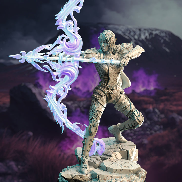 High Elf Arcane Archer - Eldiara unpainted resin elf miniature by DM Stash, 28-32mm DnD tabletop model.