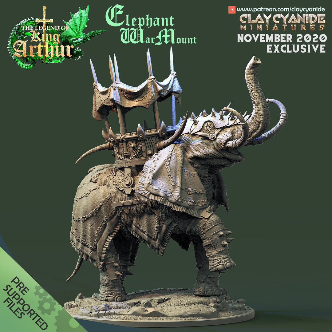 Elephant War Mount unpainted resin fantasy centerpiece miniature by Clay Cyanide, 28-32mm DnD tabletop model.