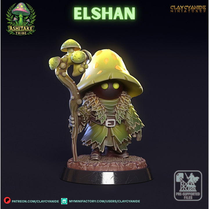 Mushroom Elshan unpainted resin elf miniature by Clay Cyanide, 28-32mm DnD tabletop model.