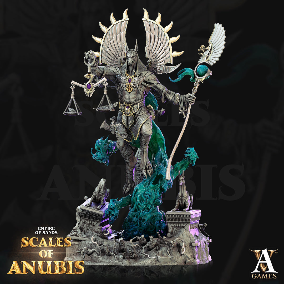 Anubis - Underworld God unpainted resin undead centerpiece miniature by Archvillain Games, 28-32mm DnD tabletop model.