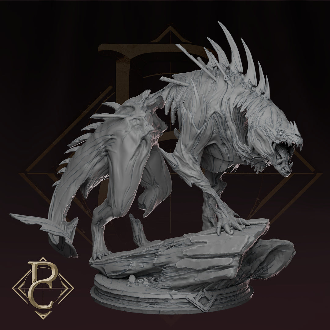 The Beast of Vaudangé unpainted resin fantasy centerpiece miniature by Parasite Collectibles, 28-32mm DnD tabletop model.